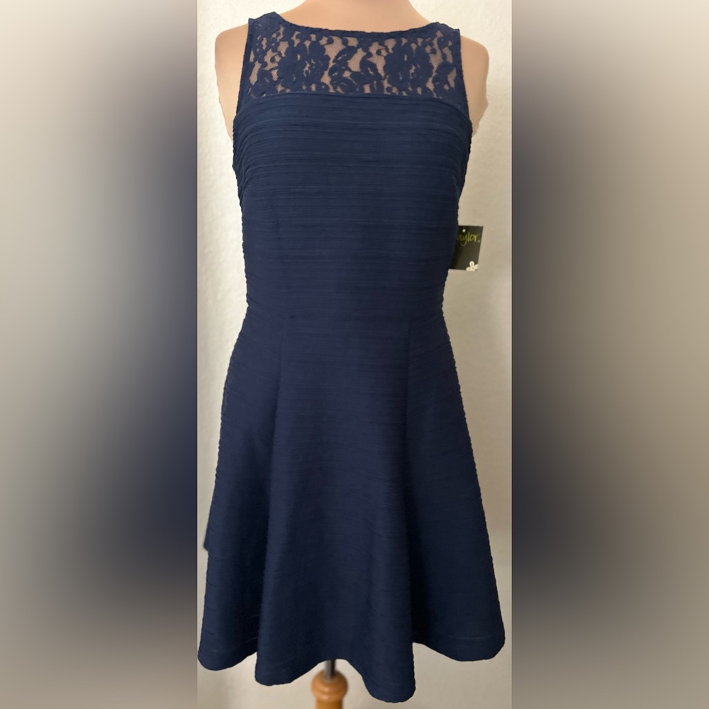Taylor Navy Blue Sleeveless Lace Dress